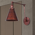 Farmhouse Style Cone Wall Sconce 1 Bulb Iron Wall Lighting Fixture in Black/Rust for Bedroom