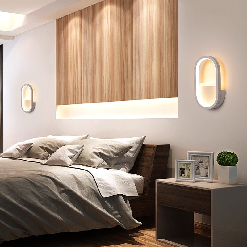 Oval Wall Light Fixture Contemporary Acrylic Black/White LED Wall Sconce in Warm/White Light