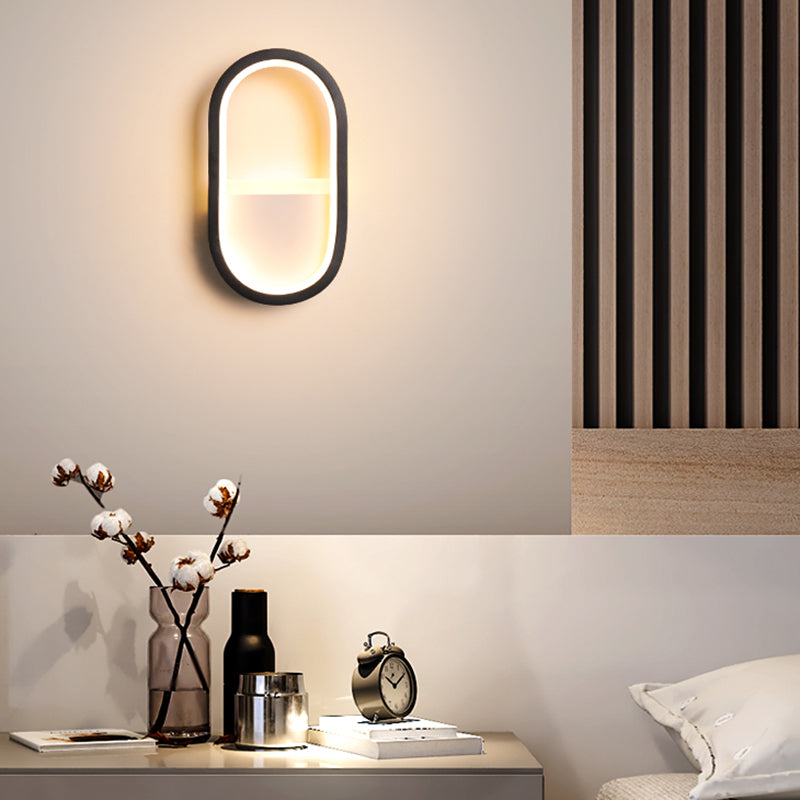 Oval Wall Light Fixture Contemporary Acrylic Black/White LED Wall Sconce in Warm/White Light