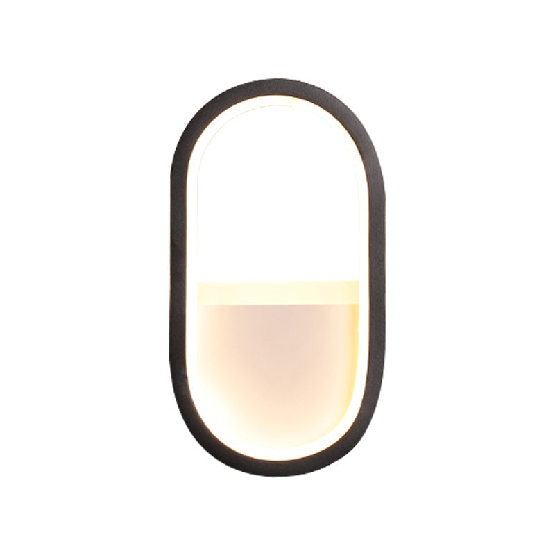 Oval Wall Light Fixture Contemporary Acrylic Black/White LED Wall Sconce in Warm/White Light