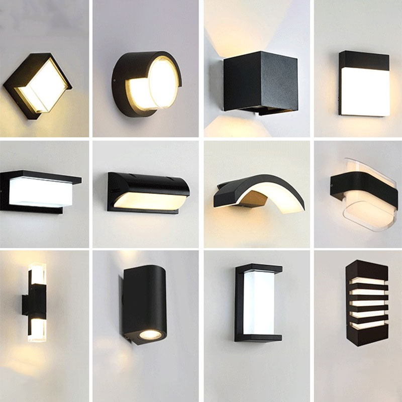 Geometrical Acrylic Wall Sconce Light Minimalist Black LED Wall Mount Lighting for Outdoor