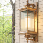 Single-Bulb Wall Mount Light Retro Rectangular Ribbed Glass Wall Lighting for Outdoor