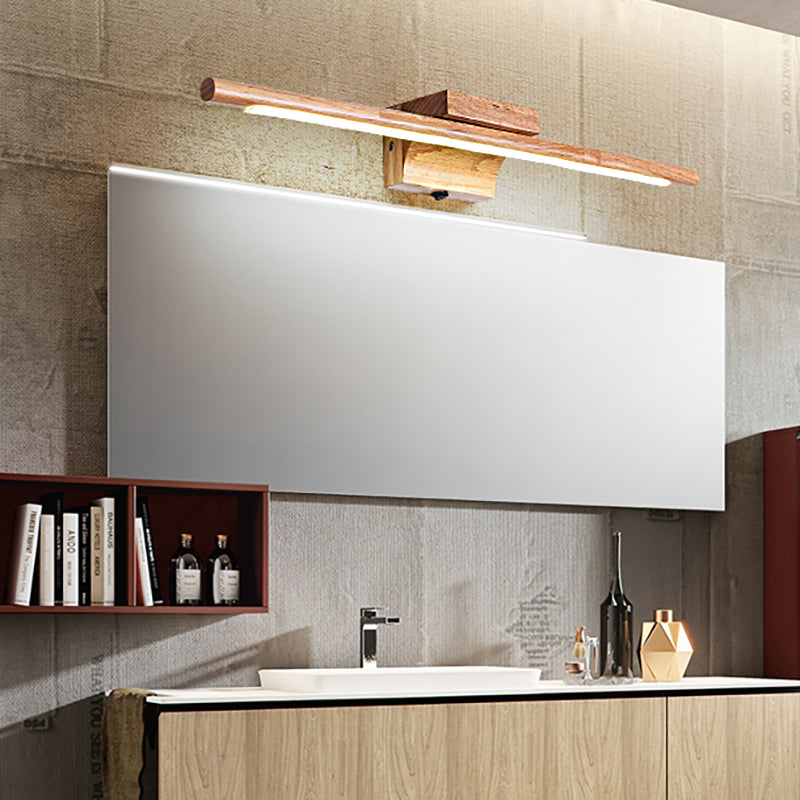Slim Wood Vanity Sconce Lamp Modernist Led Beige Wall Mounted Light Fixture in White/Warm Light