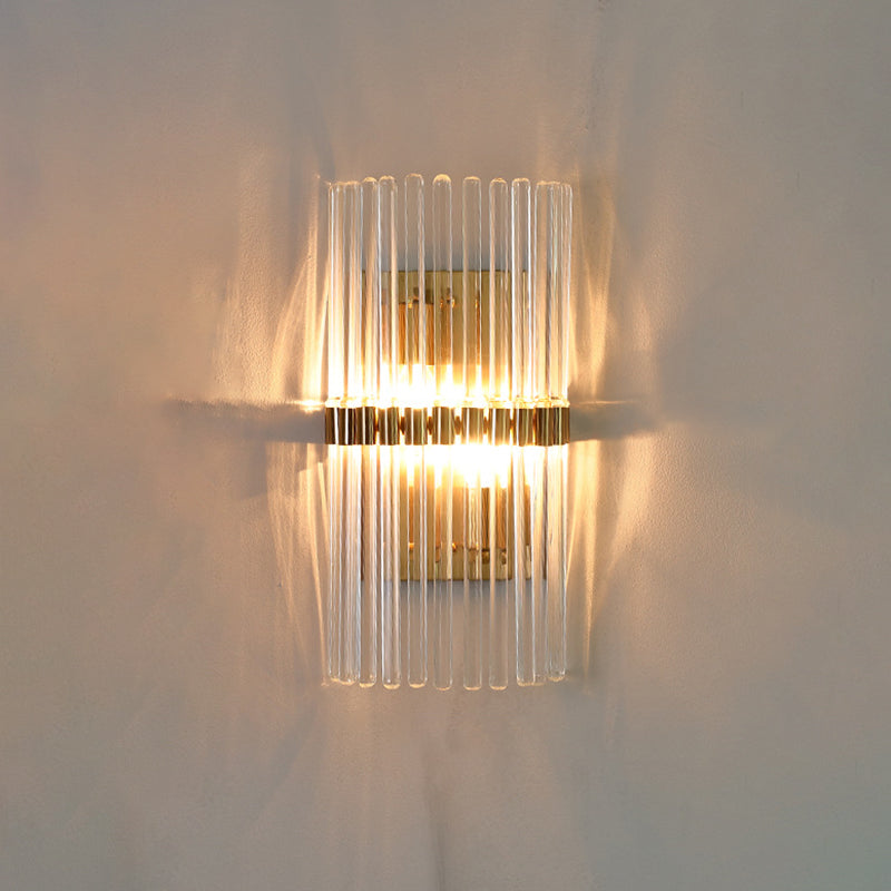 Contemporary Pillar Wall Sconce Light Crystal 2 Heads Living Room Wall Mounted Lamp in Gold