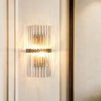 Contemporary Pillar Wall Sconce Light Crystal 2 Heads Living Room Wall Mounted Lamp in Gold