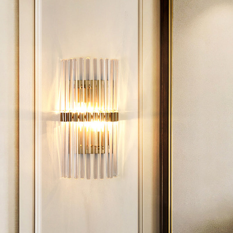 Contemporary Pillar Wall Sconce Light Crystal 2 Heads Living Room Wall Mounted Lamp in Gold