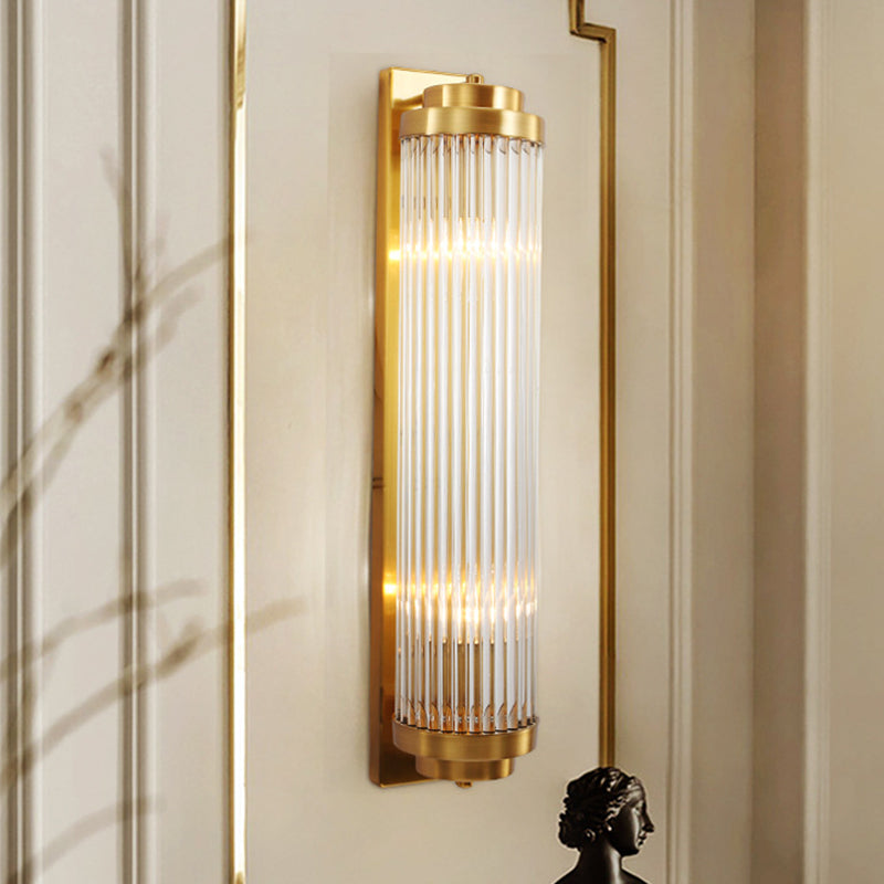 Contemporary Pillar Wall Sconce Light Crystal 2 Heads Living Room Wall Mounted Lamp in Gold