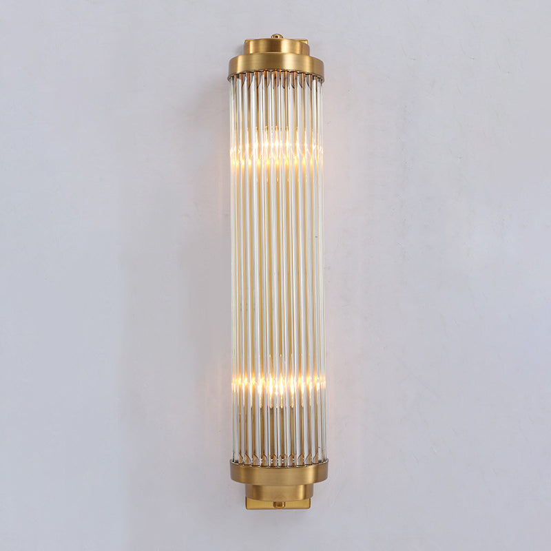 Contemporary Pillar Wall Sconce Light Crystal 2 Heads Living Room Wall Mounted Lamp in Gold