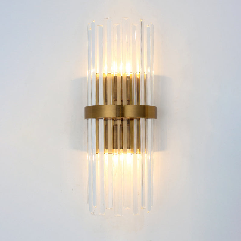 Contemporary Pillar Wall Sconce Light Crystal 2 Heads Living Room Wall Mounted Lamp in Gold