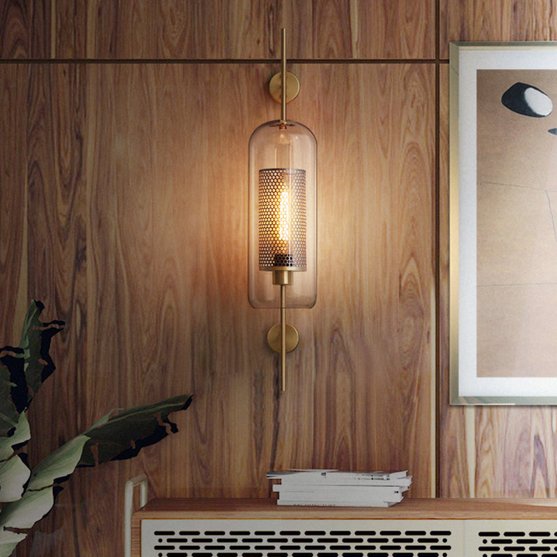 Clear Glass Geometric Wall Lamp Simplicity Single-Bulb Corridor Wall Light Fixture