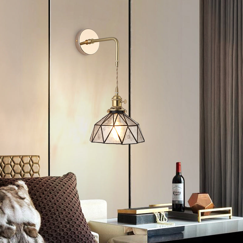 Shaded Glass Wall Light Fixture Vintage Single-Bulb Bedside Wall Mounted Lamp in Gold