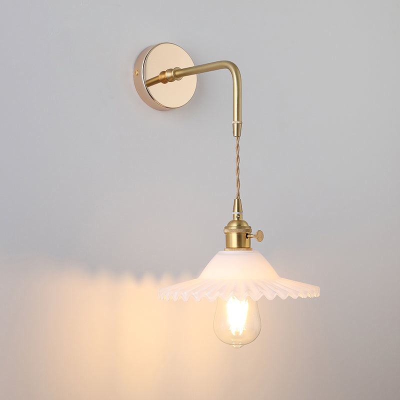 Shaded Glass Wall Light Fixture Vintage Single-Bulb Bedside Wall Mounted Lamp in Gold