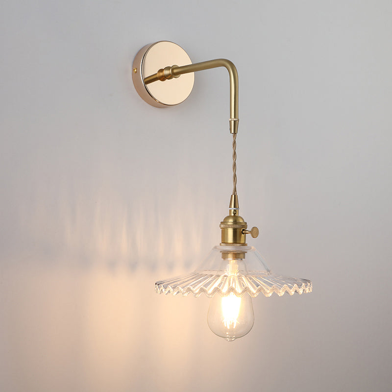 Shaded Glass Wall Light Fixture Vintage Single-Bulb Bedside Wall Mounted Lamp in Gold
