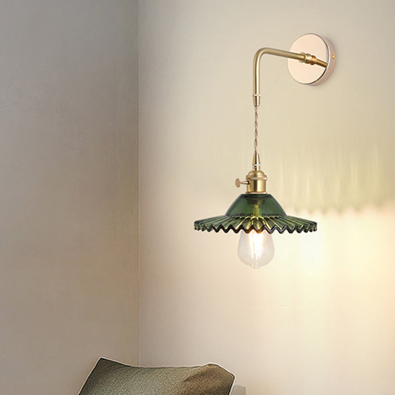 Shaded Glass Wall Light Fixture Vintage Single-Bulb Bedside Wall Mounted Lamp in Gold