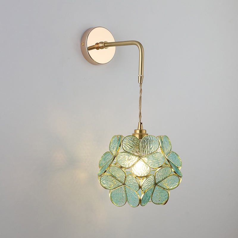 Shaded Glass Wall Light Fixture Vintage Single-Bulb Bedside Wall Mounted Lamp in Gold