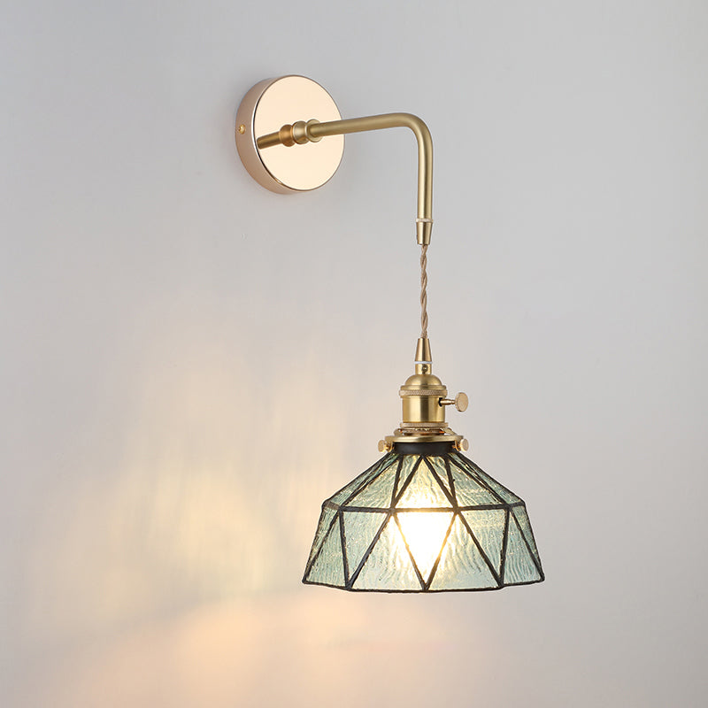 Shaded Glass Wall Light Fixture Vintage Single-Bulb Bedside Wall Mounted Lamp in Gold