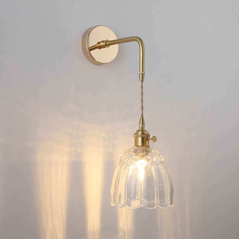 Shaded Glass Wall Light Fixture Vintage Single-Bulb Bedside Wall Mounted Lamp in Gold