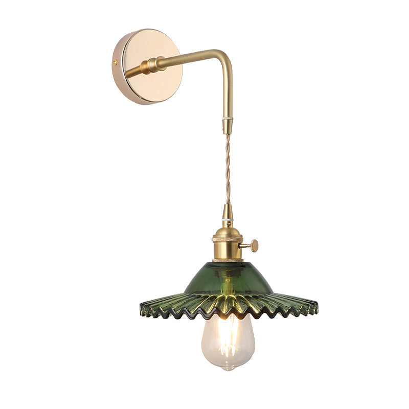 Shaded Glass Wall Light Fixture Vintage Single-Bulb Bedside Wall Mounted Lamp in Gold