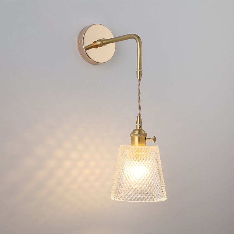 Shaded Glass Wall Light Fixture Vintage Single-Bulb Bedside Wall Mounted Lamp in Gold