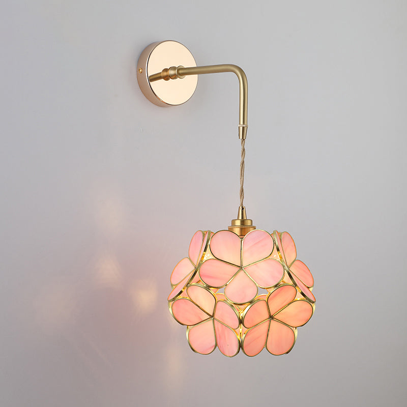 Shaded Glass Wall Light Fixture Vintage Single-Bulb Bedside Wall Mounted Lamp in Gold