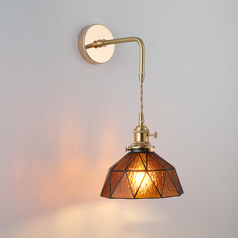 Shaded Glass Wall Light Fixture Vintage Single-Bulb Bedside Wall Mounted Lamp in Gold