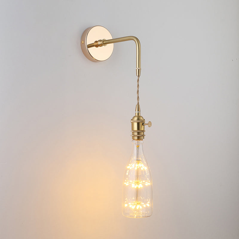 Shaded Glass Wall Light Fixture Vintage Single-Bulb Bedside Wall Mounted Lamp in Gold