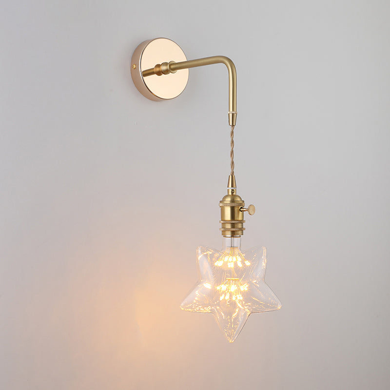 Shaded Glass Wall Light Fixture Vintage Single-Bulb Bedside Wall Mounted Lamp in Gold