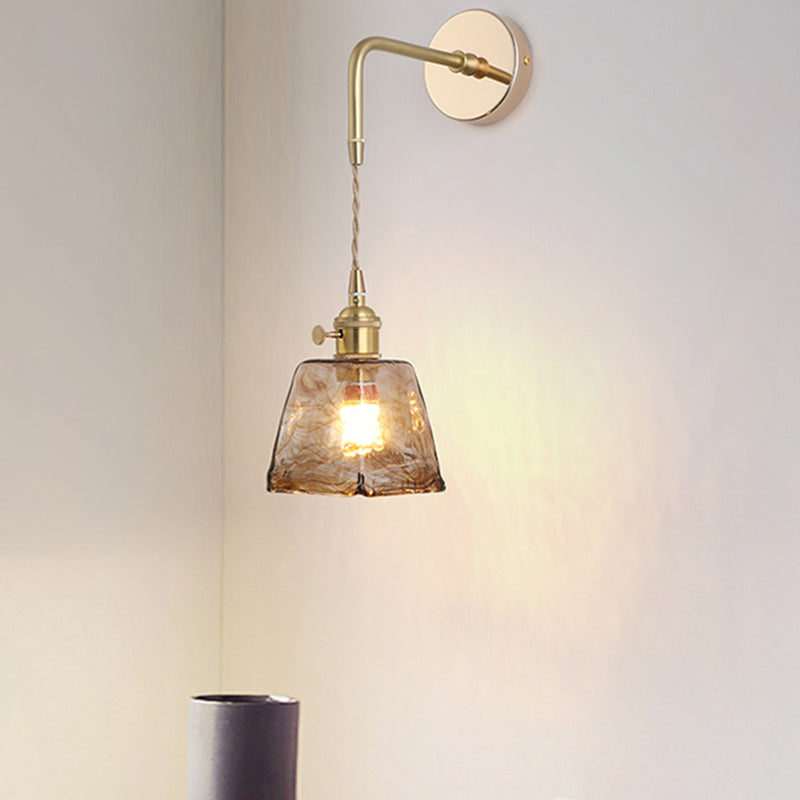 Shaded Glass Wall Light Fixture Vintage Single-Bulb Bedside Wall Mounted Lamp in Gold