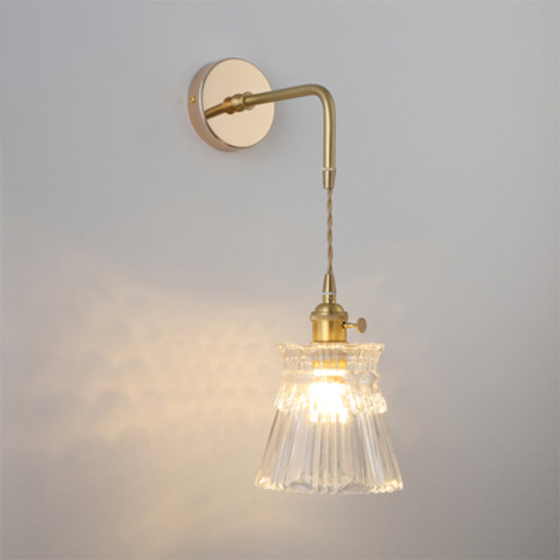 Shaded Glass Wall Light Fixture Vintage Single-Bulb Bedside Wall Mounted Lamp in Gold