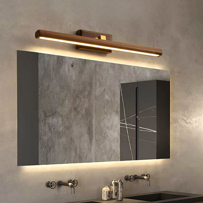 Nordic Style Linear Wall Sconce Light Acrylic Bathroom LED Vanity Lighting in Dark Wood