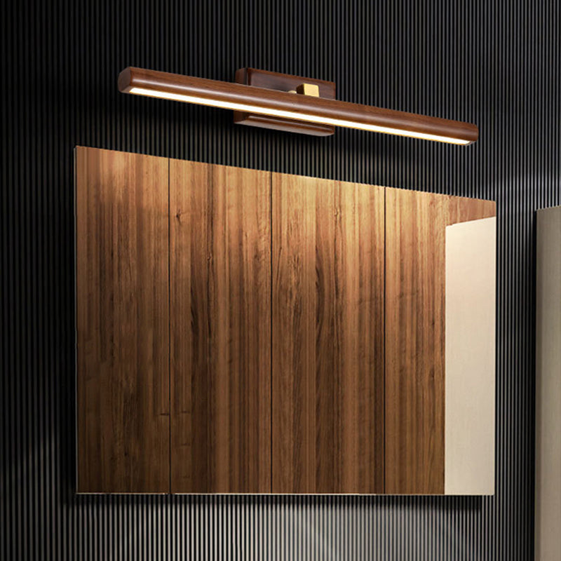 Nordic Style Linear Wall Sconce Light Acrylic Bathroom LED Vanity Lighting in Dark Wood