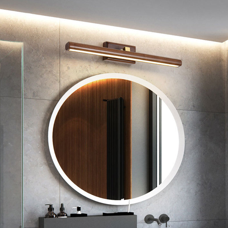 Nordic Style Linear Wall Sconce Light Acrylic Bathroom LED Vanity Lighting in Dark Wood