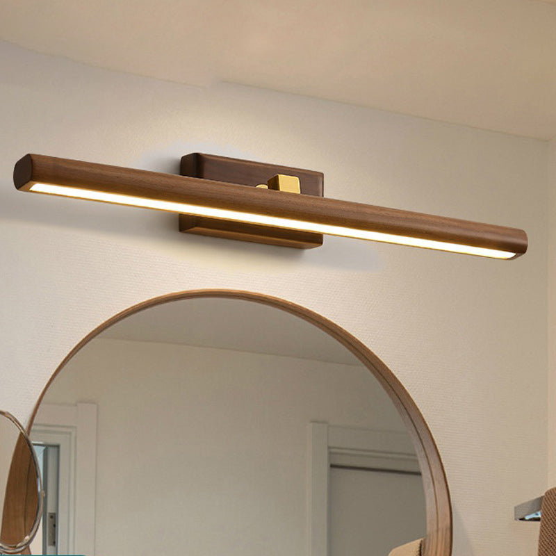 Nordic Style Linear Wall Sconce Light Acrylic Bathroom LED Vanity Lighting in Dark Wood