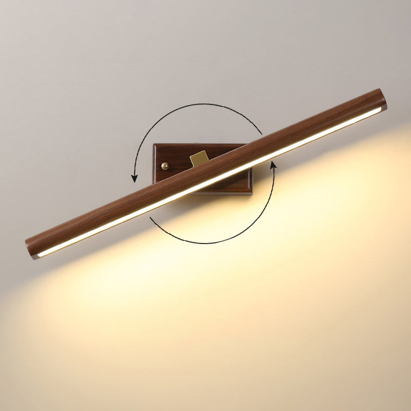 Nordic Style Linear Wall Sconce Light Acrylic Bathroom LED Vanity Lighting in Dark Wood