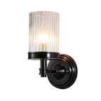 Cylinder Wall Lamp Vintage Stylish Clear Ribbed Glass 1 Bulb Black/Gold Finish Wall Sconce Fixture for Living Room