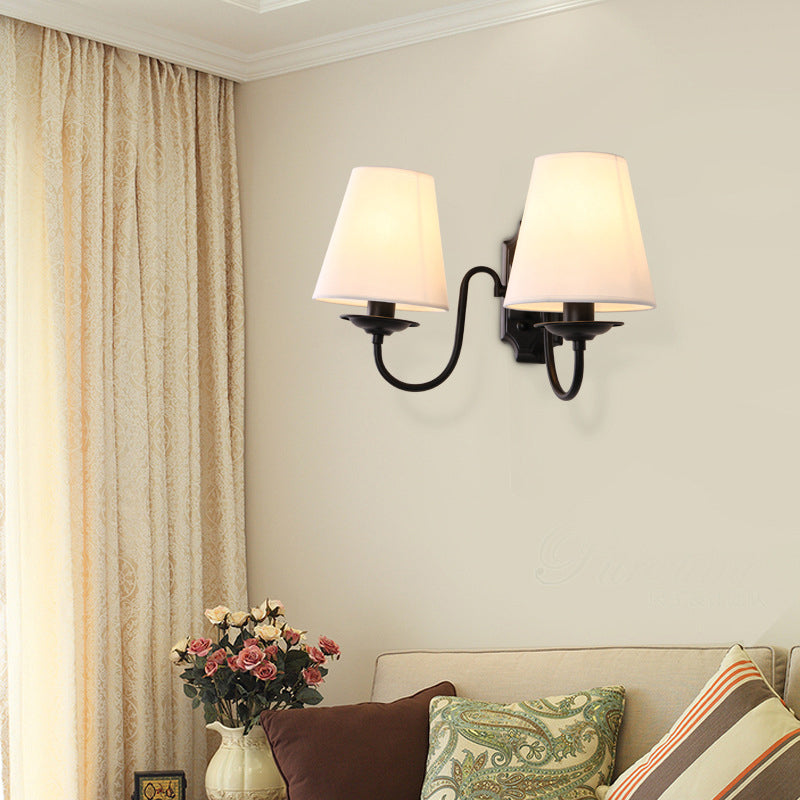 Bucket Shade Fabric Wall Light Fixture Vintage Living Room Wall Mounted Lamp in Black