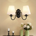 Bucket Shade Fabric Wall Light Fixture Vintage Living Room Wall Mounted Lamp in Black