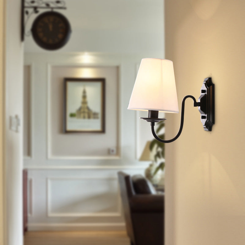 Bucket Shade Fabric Wall Light Fixture Vintage Living Room Wall Mounted Lamp in Black