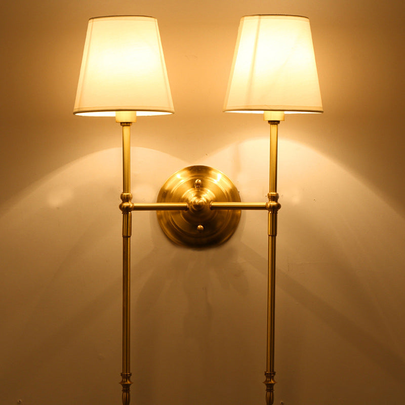 Bucket Shade Fabric Wall Mount Light Traditional Corridor Wall Light Fixture in Brass