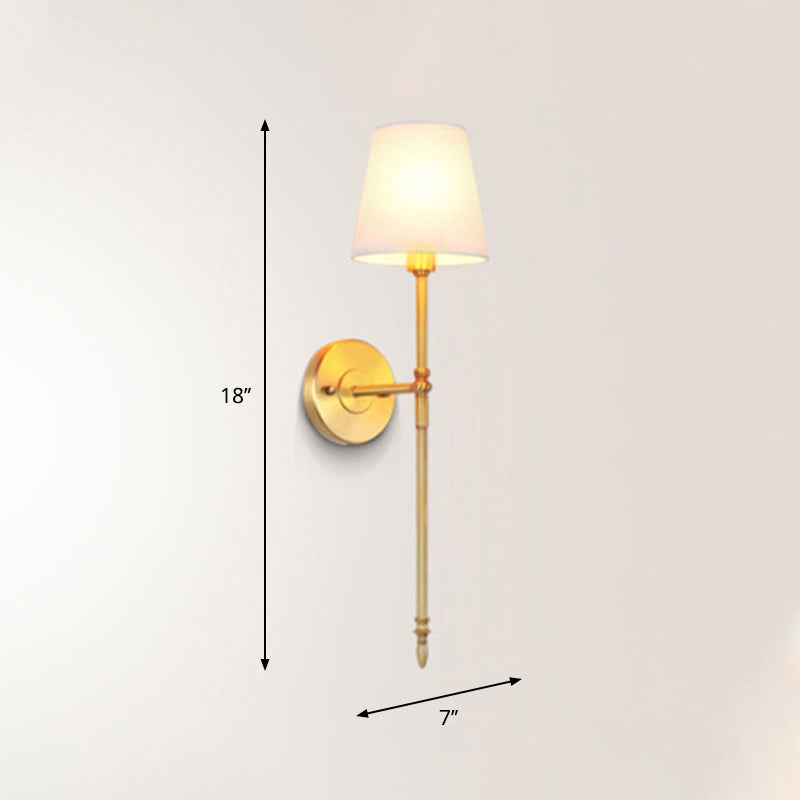 Bucket Shade Fabric Wall Mount Light Traditional Corridor Wall Light Fixture in Brass