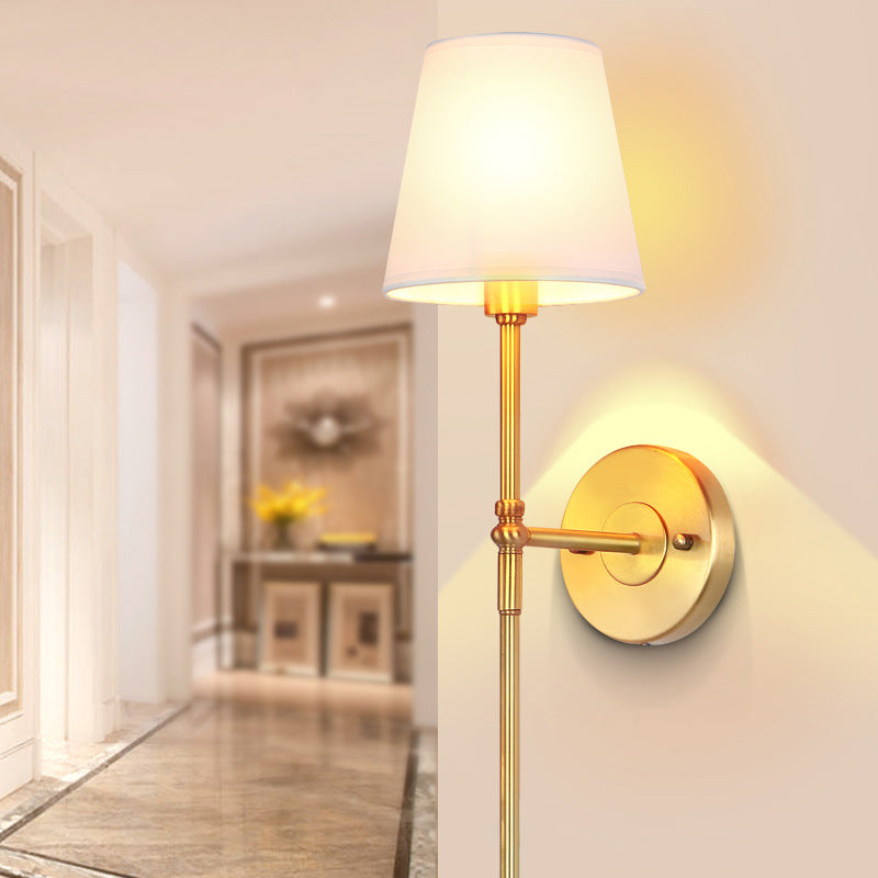 Bucket Shade Fabric Wall Mount Light Traditional Corridor Wall Light Fixture in Brass
