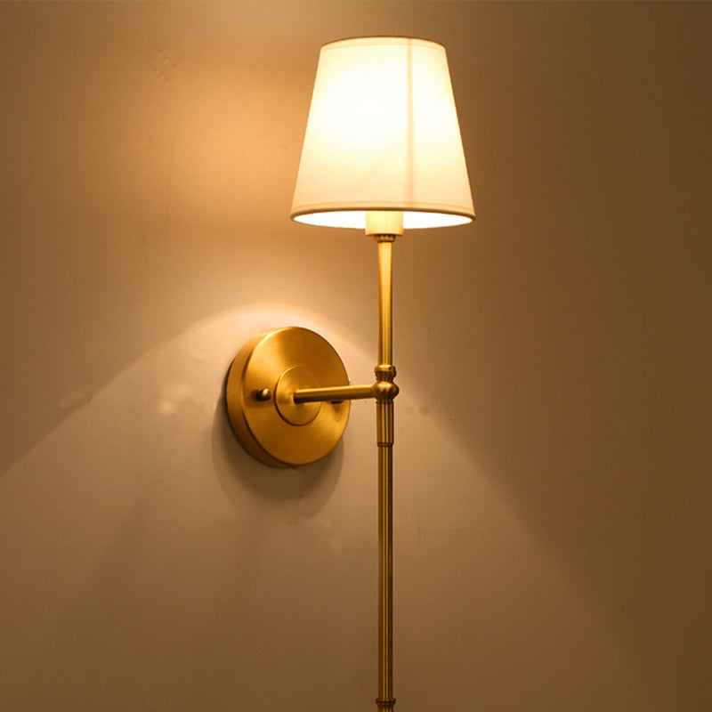 Bucket Shade Fabric Wall Mount Light Traditional Corridor Wall Light Fixture in Brass
