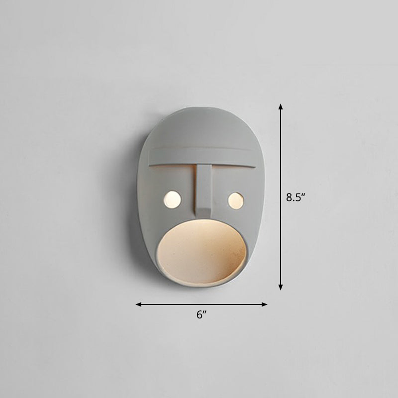 Decorative Funny Face Expression Wall Sconce Resin Bedroom LED Wall Mounted Light in Grey