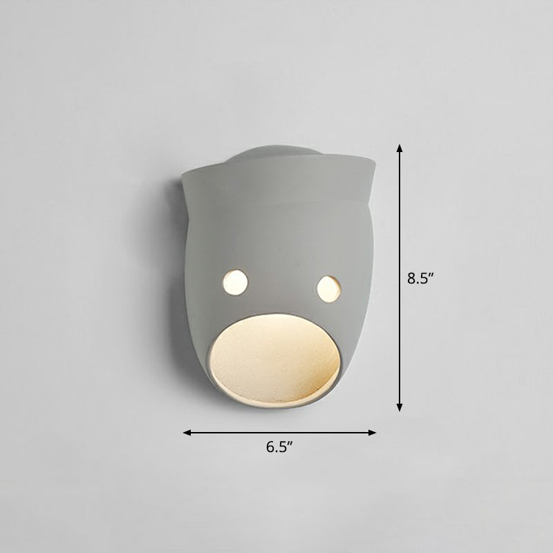 Decorative Funny Face Expression Wall Sconce Resin Bedroom LED Wall Mounted Light in Grey