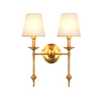 Brass Cone Wall Light Fixture Retro White Fabric Shade 1/2 Bulbs Dining Room Wall Sconce Lighting