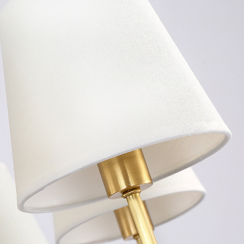 Brass Cone Wall Light Fixture Retro White Fabric Shade 1/2 Bulbs Dining Room Wall Sconce Lighting