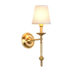 Brass Cone Wall Light Fixture Retro White Fabric Shade 1/2 Bulbs Dining Room Wall Sconce Lighting