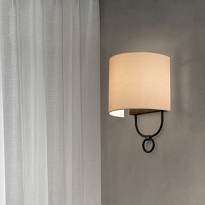 Traditional Half-Cylinder Wall Light 1 Head White Fabric Shade Wall Sconce Lighting for Bedroom