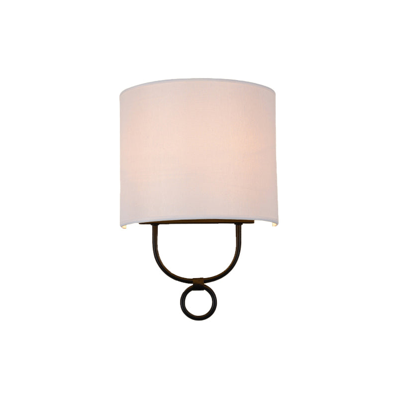Traditional Half-Cylinder Wall Light 1 Head White Fabric Shade Wall Sconce Lighting for Bedroom