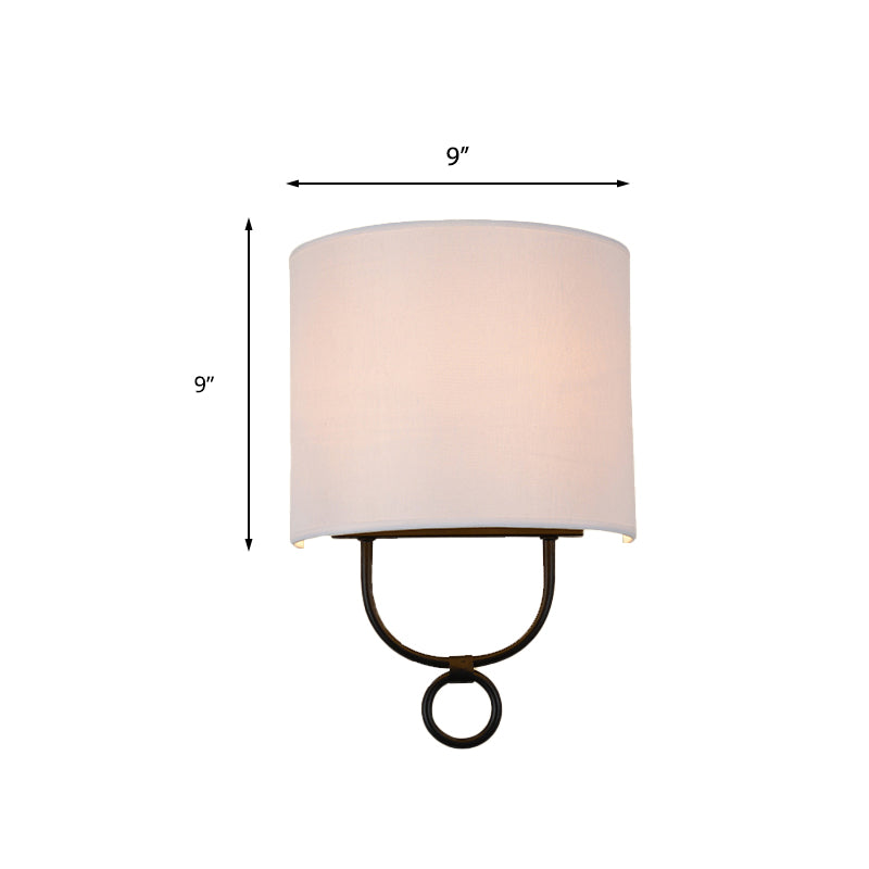 Traditional Half-Cylinder Wall Light 1 Head White Fabric Shade Wall Sconce Lighting for Bedroom
